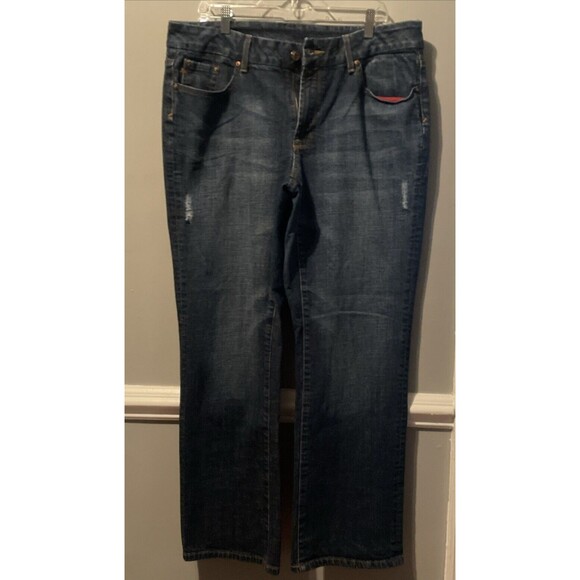 Seven7 Denim - Vintage Seven7 Jeans Size 18 Premium Dark Wash Destressed Denim Wide Leg